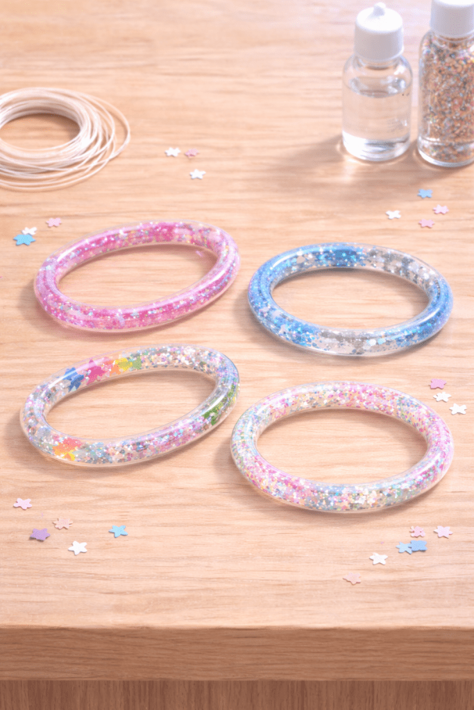 Finished colorful glitter bracelets