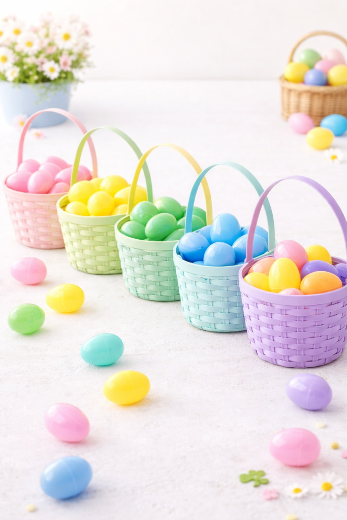 Color coded Easter egg hunt with different colored eggs for kids of different ages.