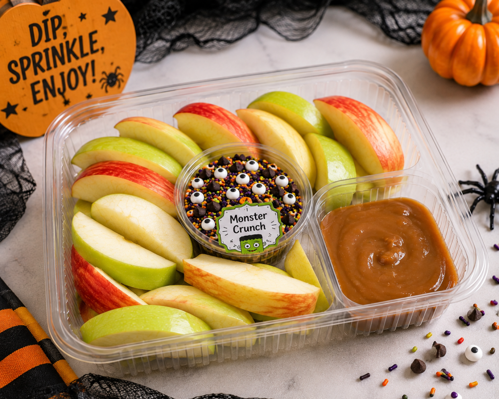 Halloween Apple Nachos with Caramel&nbsp;Dip